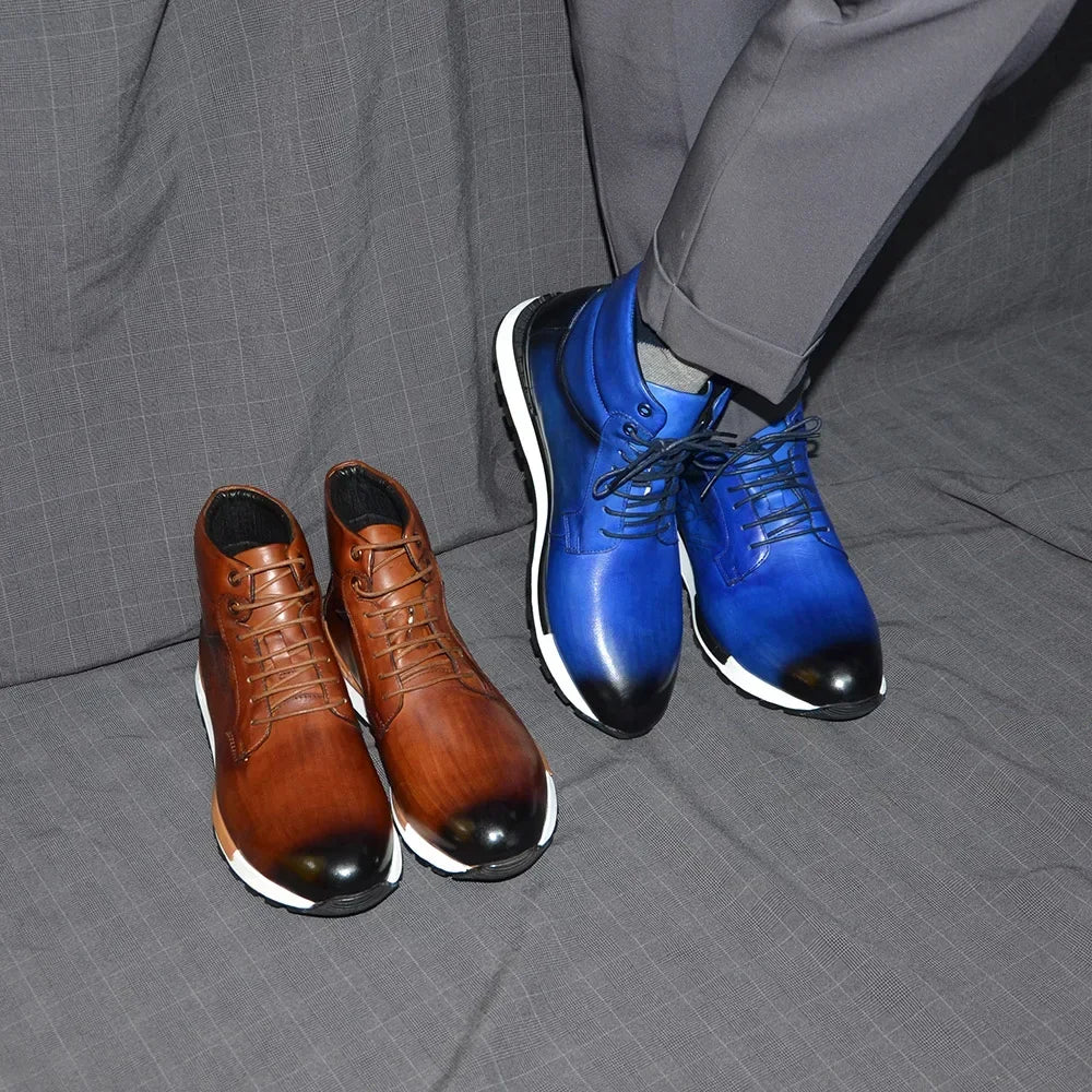 Letter Embossed Genuine Leather Boots