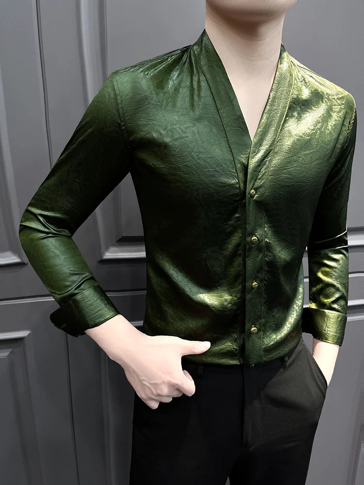 Slim Fit V-Neck Long Sleeve Shirt