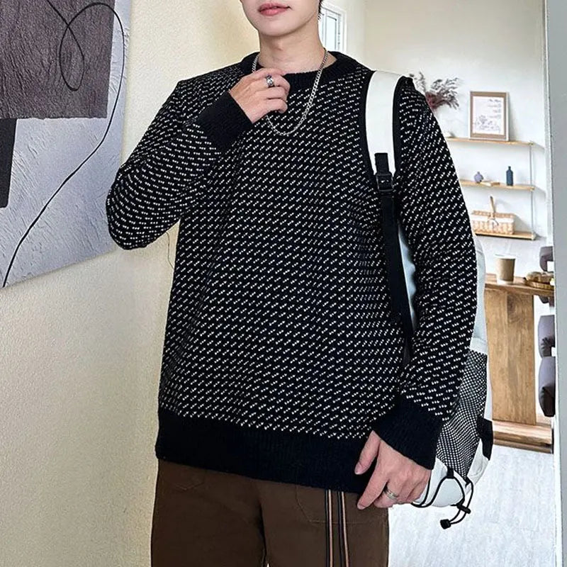 Vintage Weave Pattern O-Neck Sweater