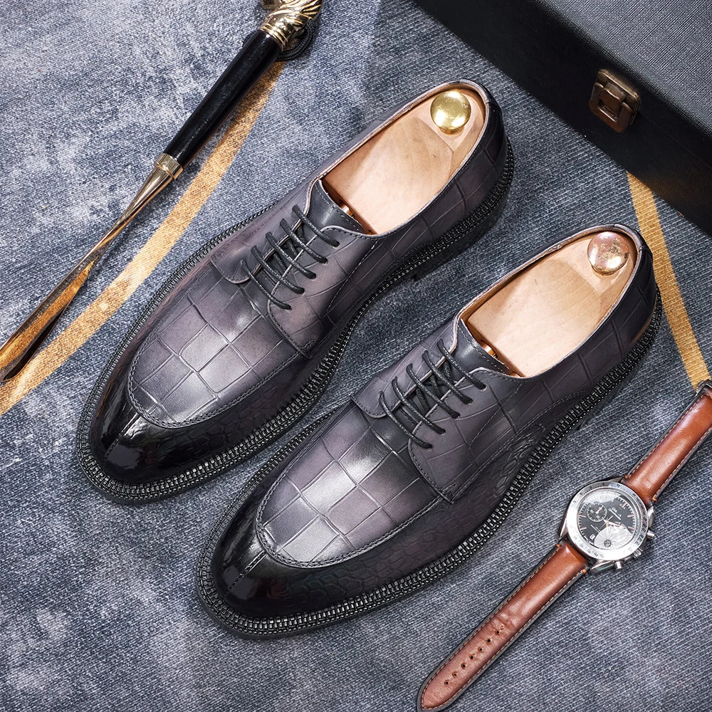 Crocodile Embossed Derby Dress Shoes
