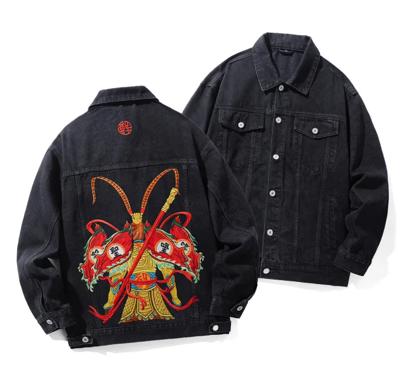 Chinese Character Embroidery Denim Jacket