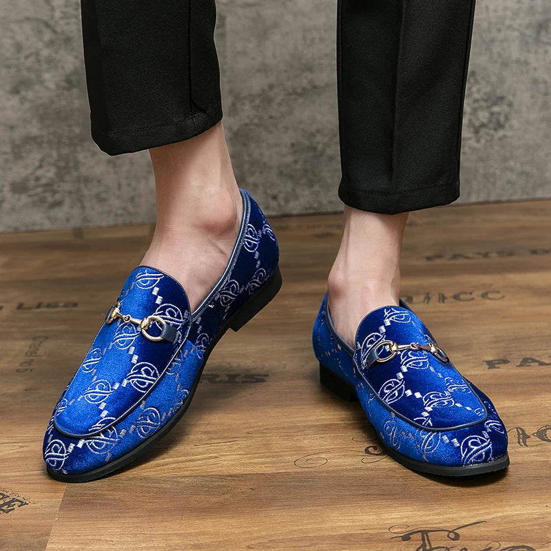 Geometric Embroidered Suede Loafers