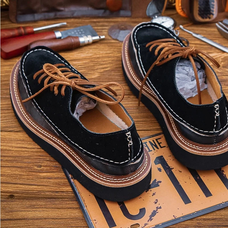 Retro Style Leather Round-Toe Sneakers