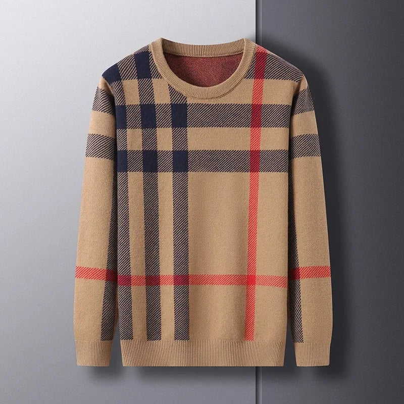 Striped Plaid Wool Pullover Sweater