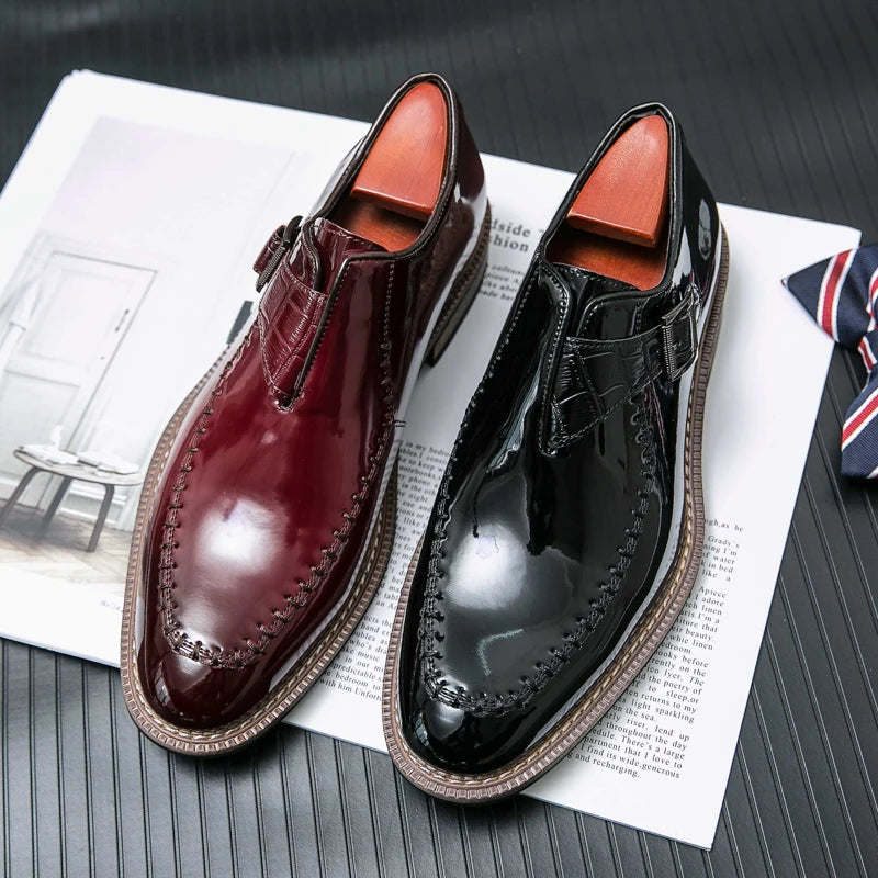 Crocodile Embossed Monk Buckle Loafers