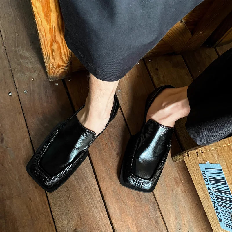 Black Soft Cowhide Square Toe Loafers