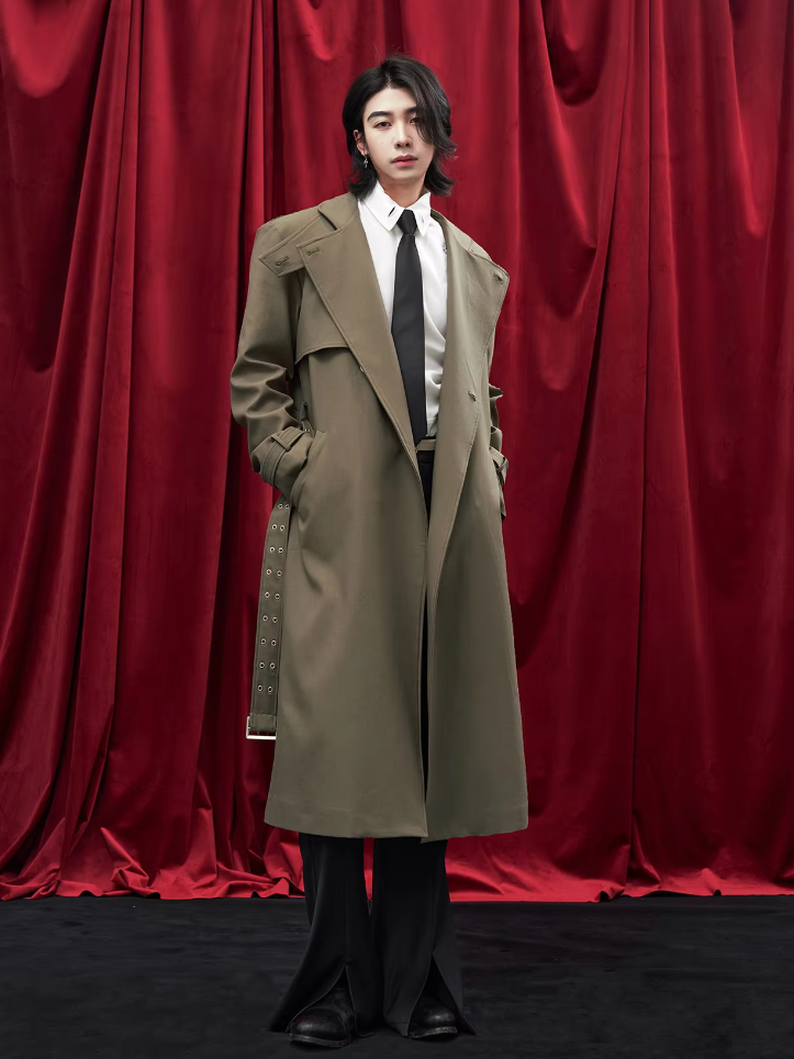 Long Flowy Slit Belt British Coat