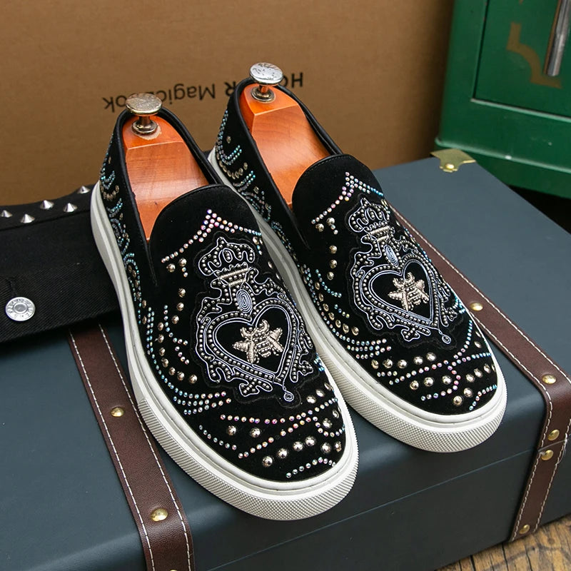 Spikes Flat Rivets Leather Loafers