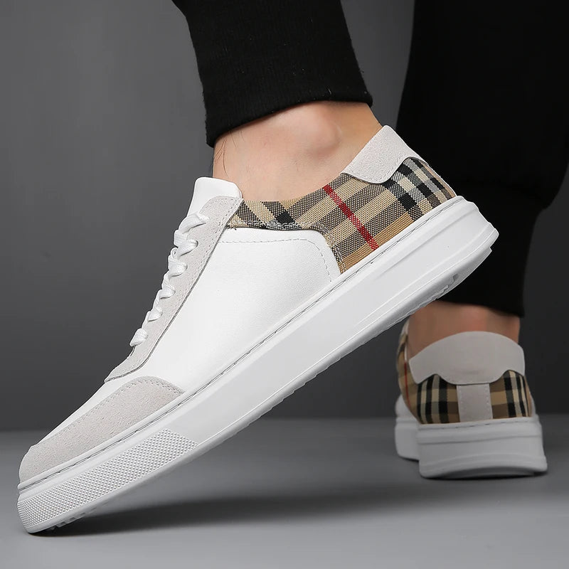 Plaid & Solid Leather Men's Sneakers