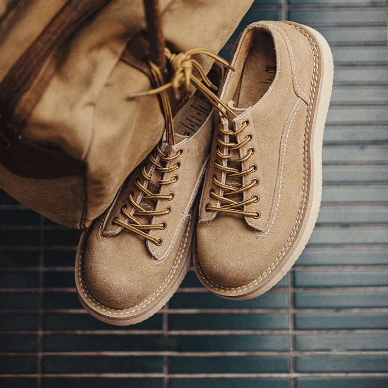 Sand Color Suede Rouns-Toe Sneakers