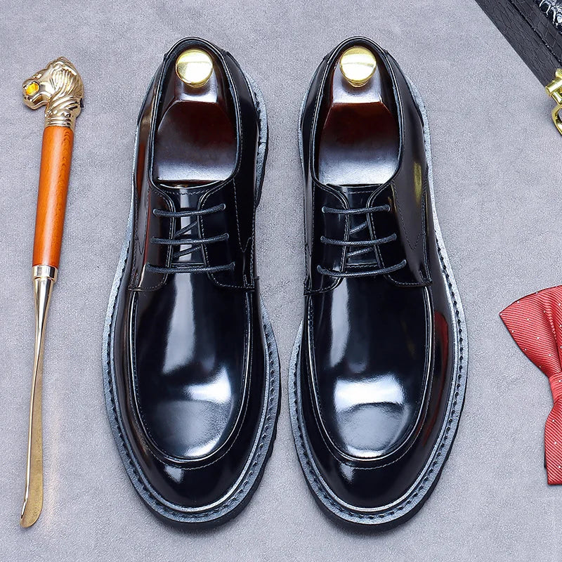 Rounded Toe Polished Derby Shoes