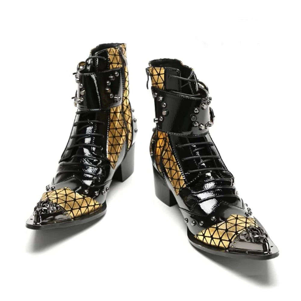 Metal Toe High-Top Pathcwork Boots