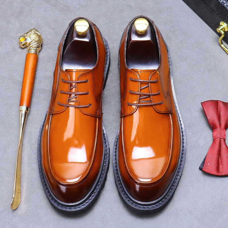 Rounded Toe Polished Derby Shoes