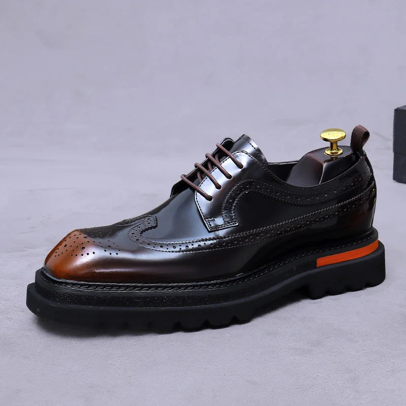 Platform Genuine Leather Wingtip Shoes