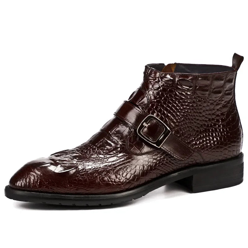 Vintage Croc Pattern Monk Strap Boots