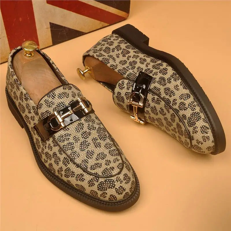 Elegant Leopard Suede Men's Loafers