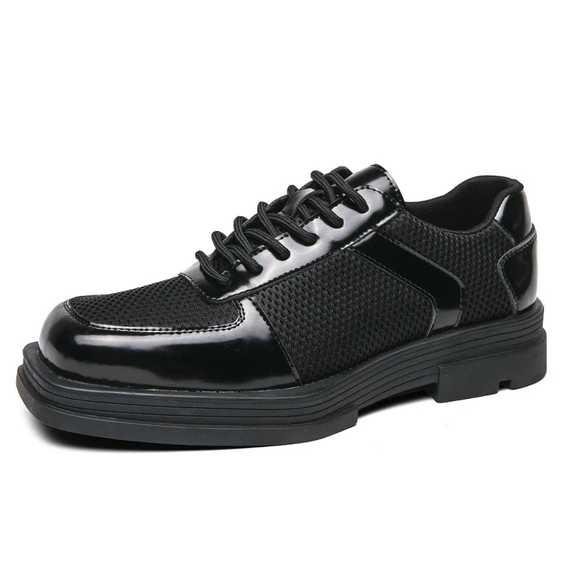 Minimalist Square Toe Mesh Leather Sneakers