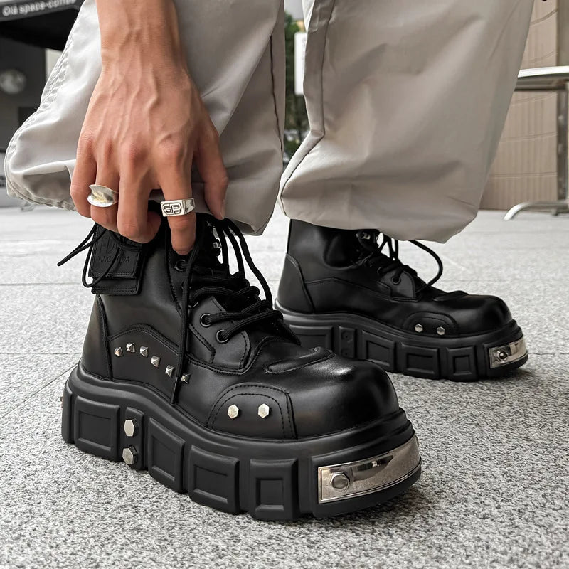 Metal Punk Style Platform Boots