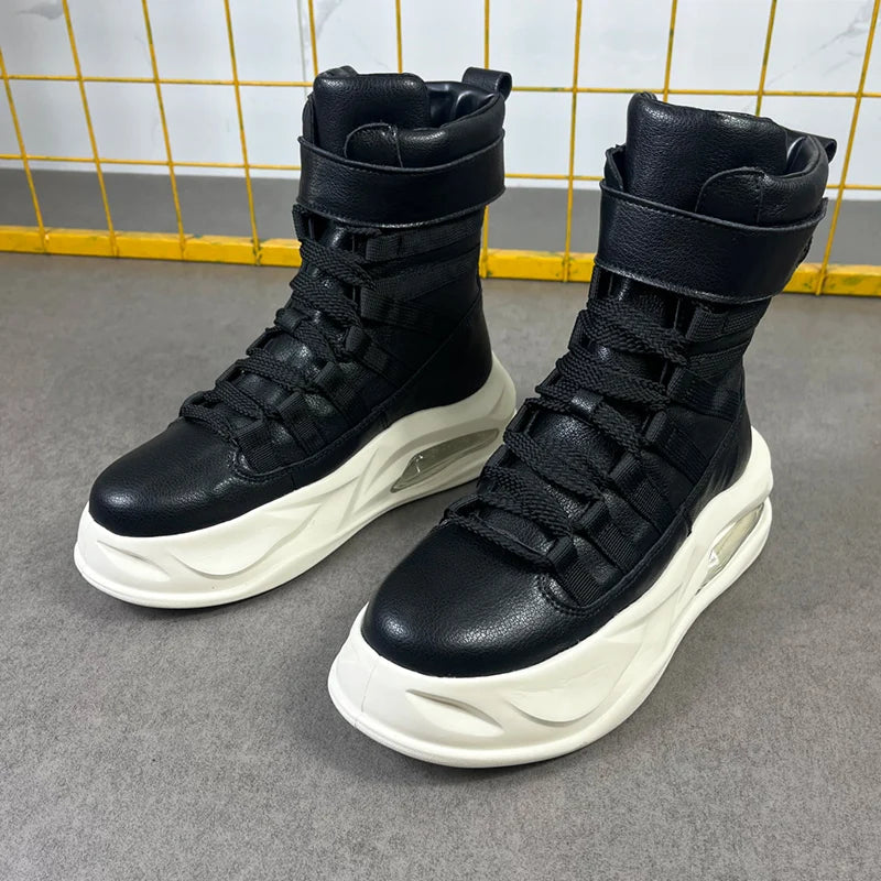 Solid Black Street Fashion Chunky Boots