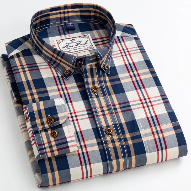 Plaid Pattern Long Sleeve Men Shirt