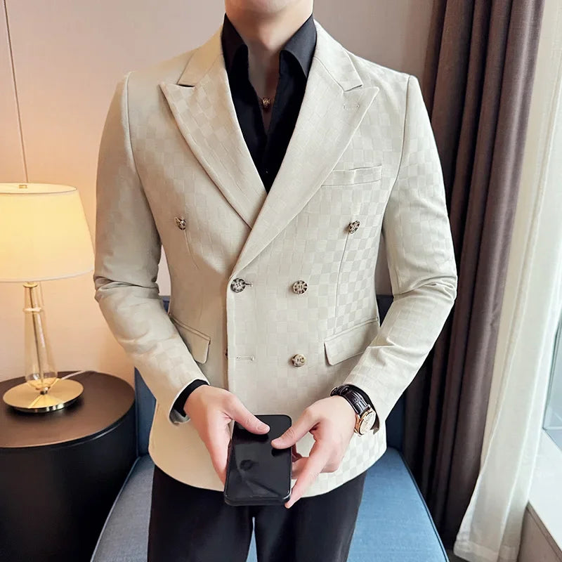 Double Breasted Checkered Men's Blazer