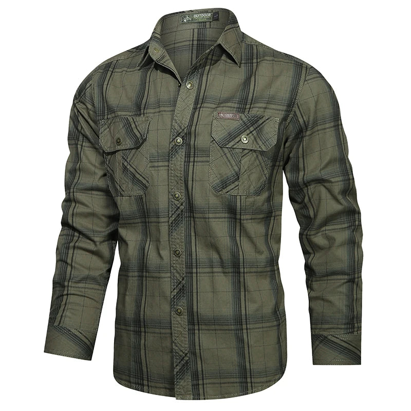 Plaid Pattern Cotton Long Sleeve Cargo Shirt