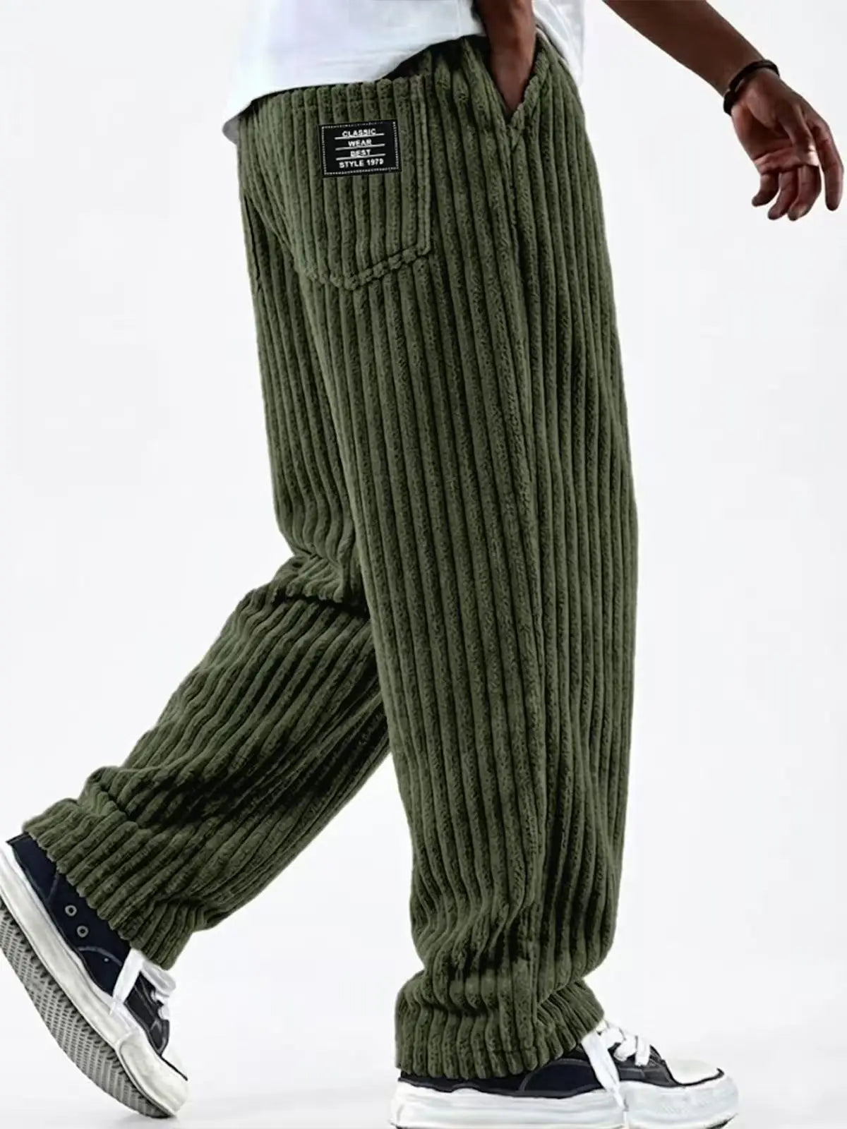 Retro Vertical Striped Corduroy Pants
