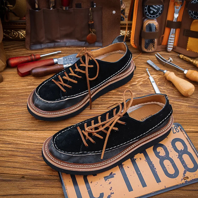 Retro Style Leather Round-Toe Sneakers