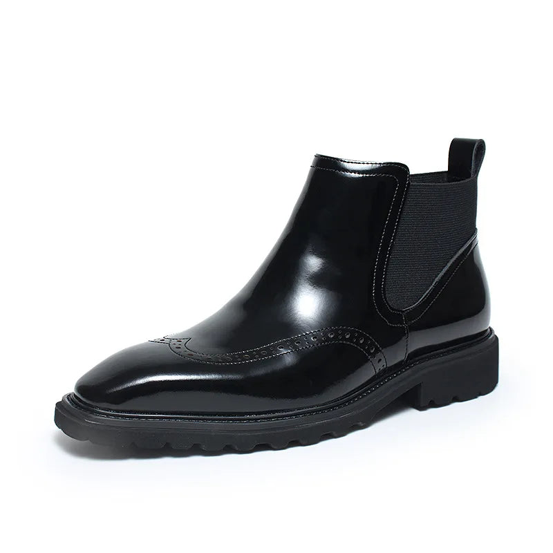 Wingtip Solid Leather Chelsea Boots