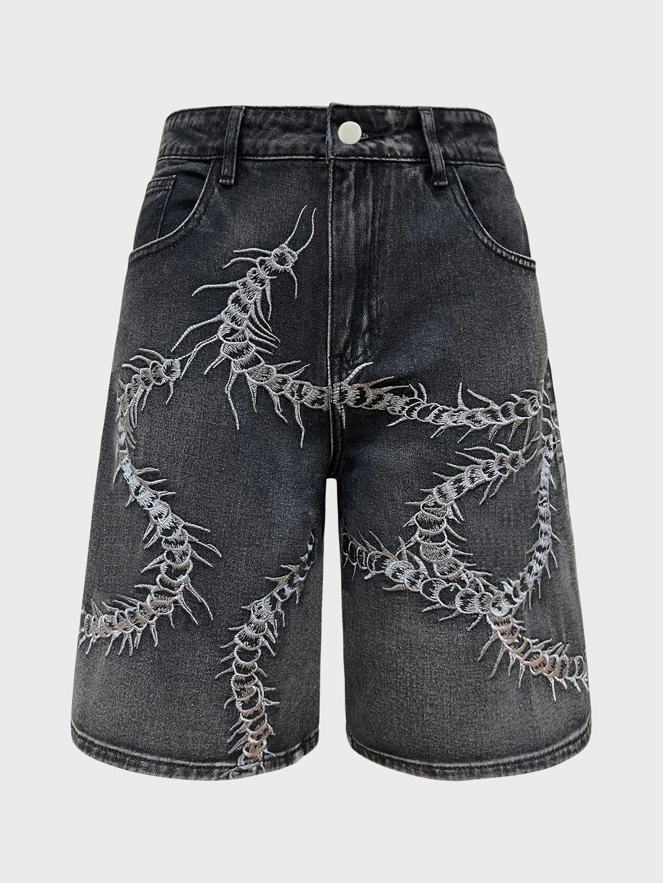 Embroidery Centipede Loose Denim Shorts