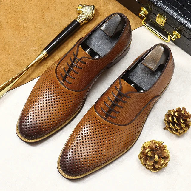 Dots Woven Genuine Leather Oxford Shoes