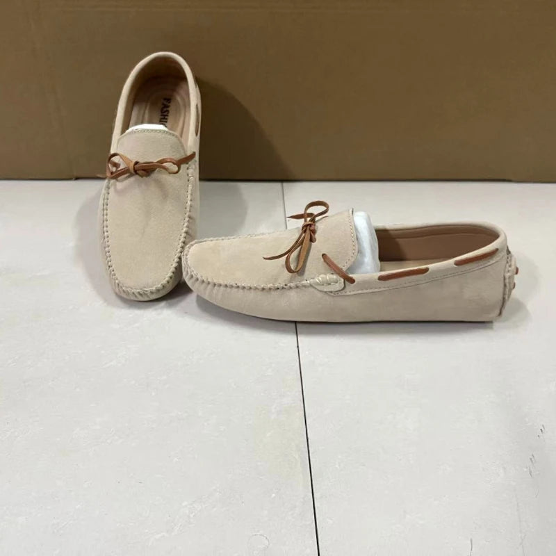 Leather Lace Detailing Suede Loafers
