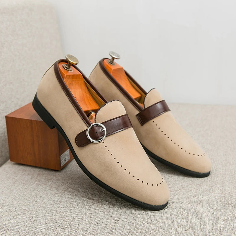 Soft Soled Buckle Frosted Leather Loafers