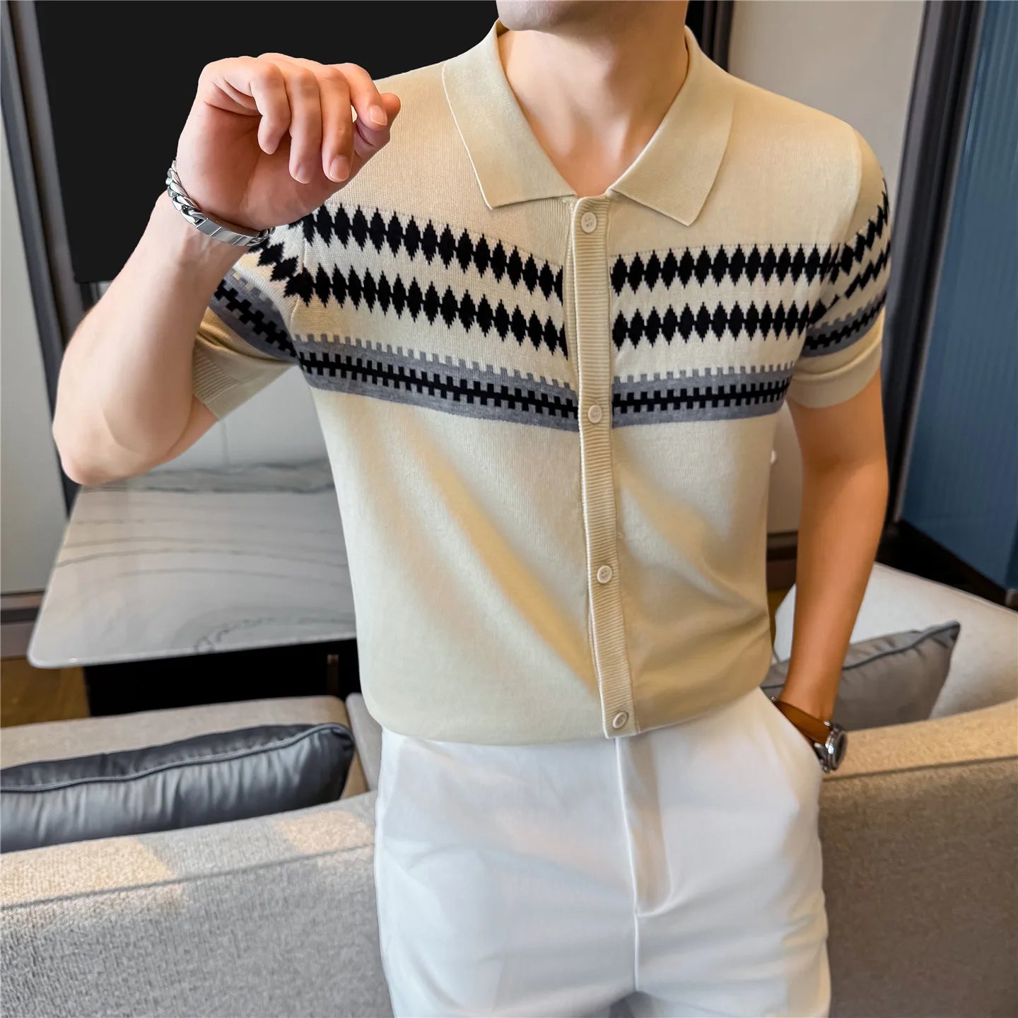 Lyocell Knitted Single Buttoned Shirt