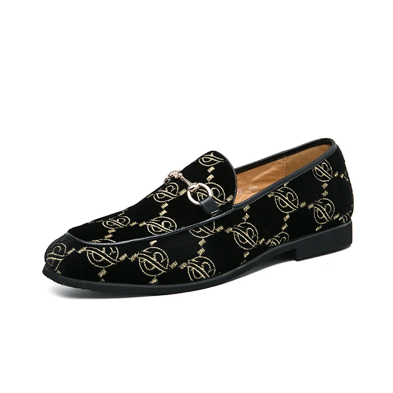 Geometric Embroidered Suede Loafers