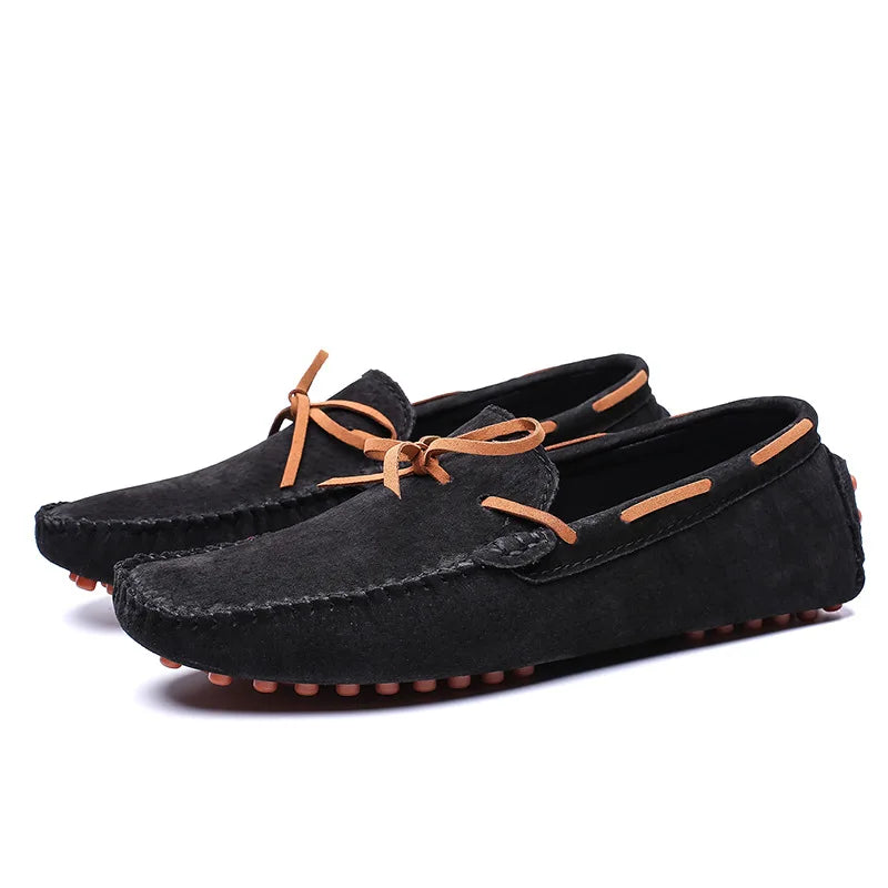Leather Lace Detailing Suede Loafers