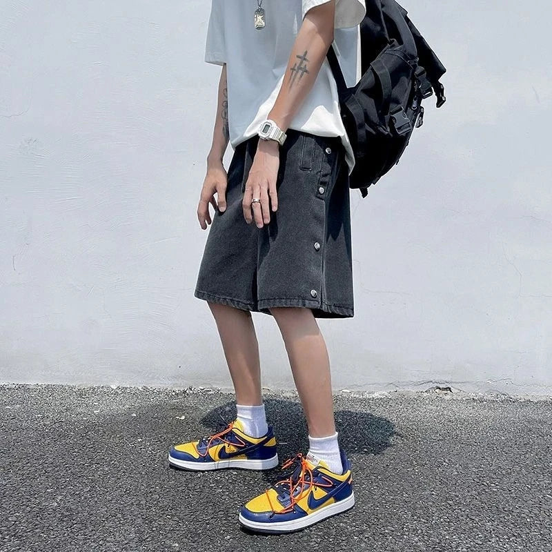 Side Button Fly Denim Shorts