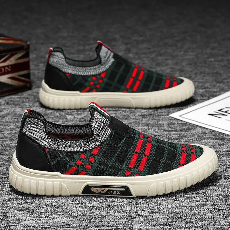 Plaid Air Mesh Slip-On Sneakers