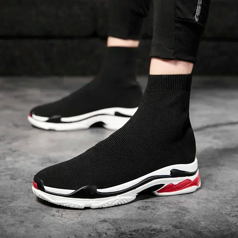 Black High-Top Elastic Socks Sneakers