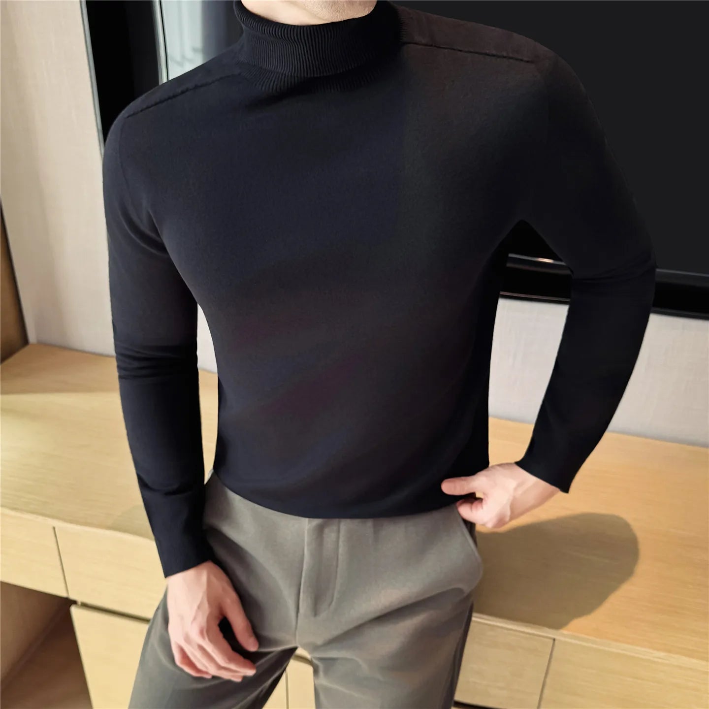 Elegant Solid Slim Turtleneck Sweater