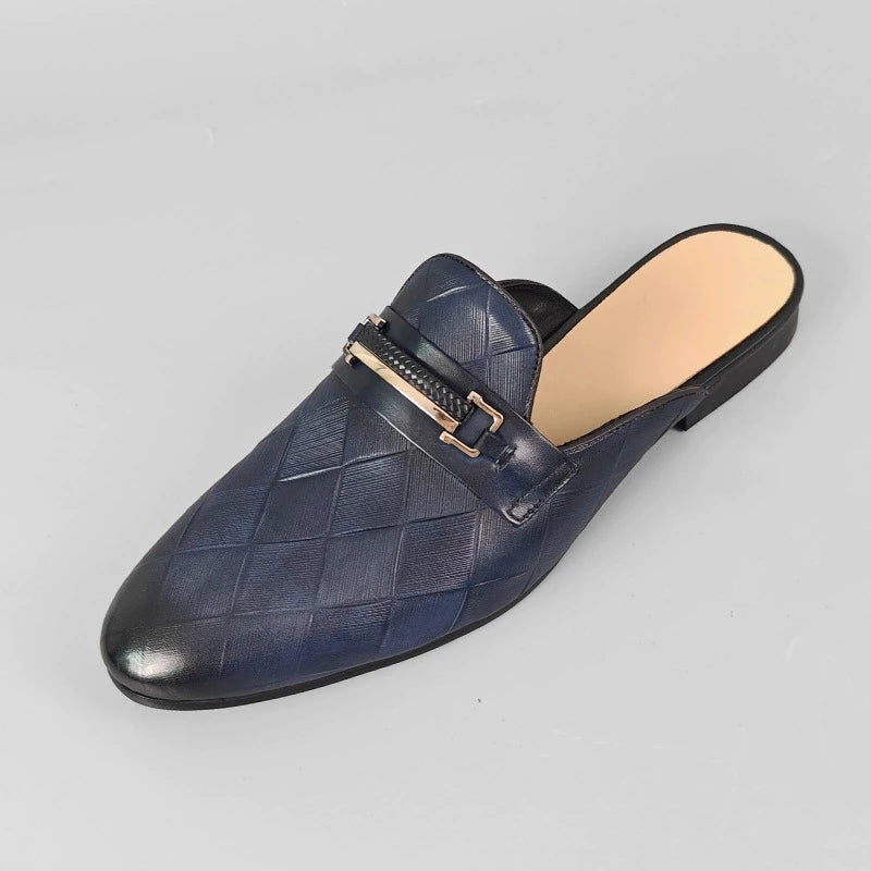 Diamond Pattern Metal Appliques Mules Shoes