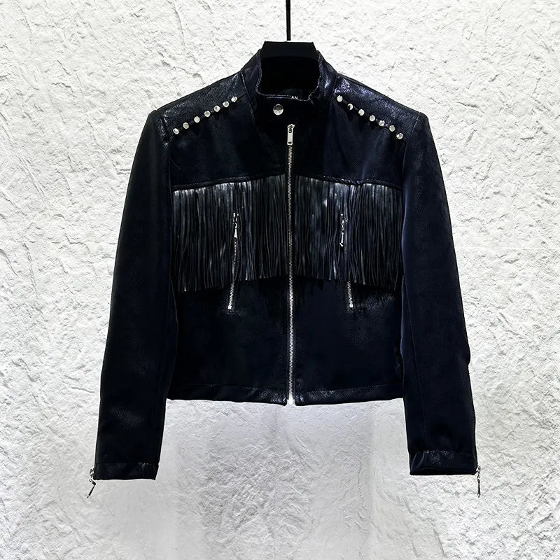 Punk Rivet Tassel Leather Jacket