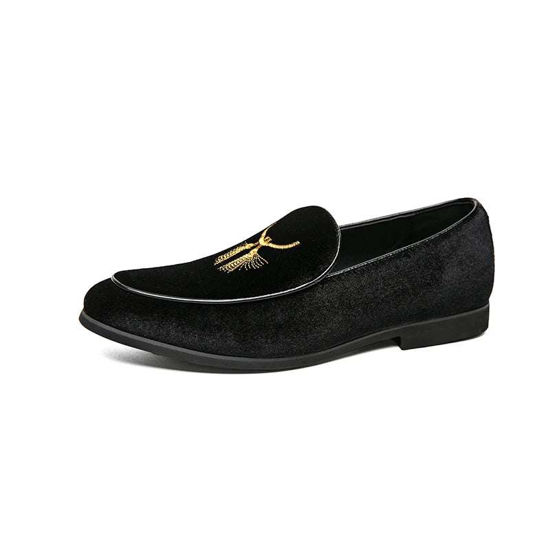 Solid Suede Embroidery Men's Loafers