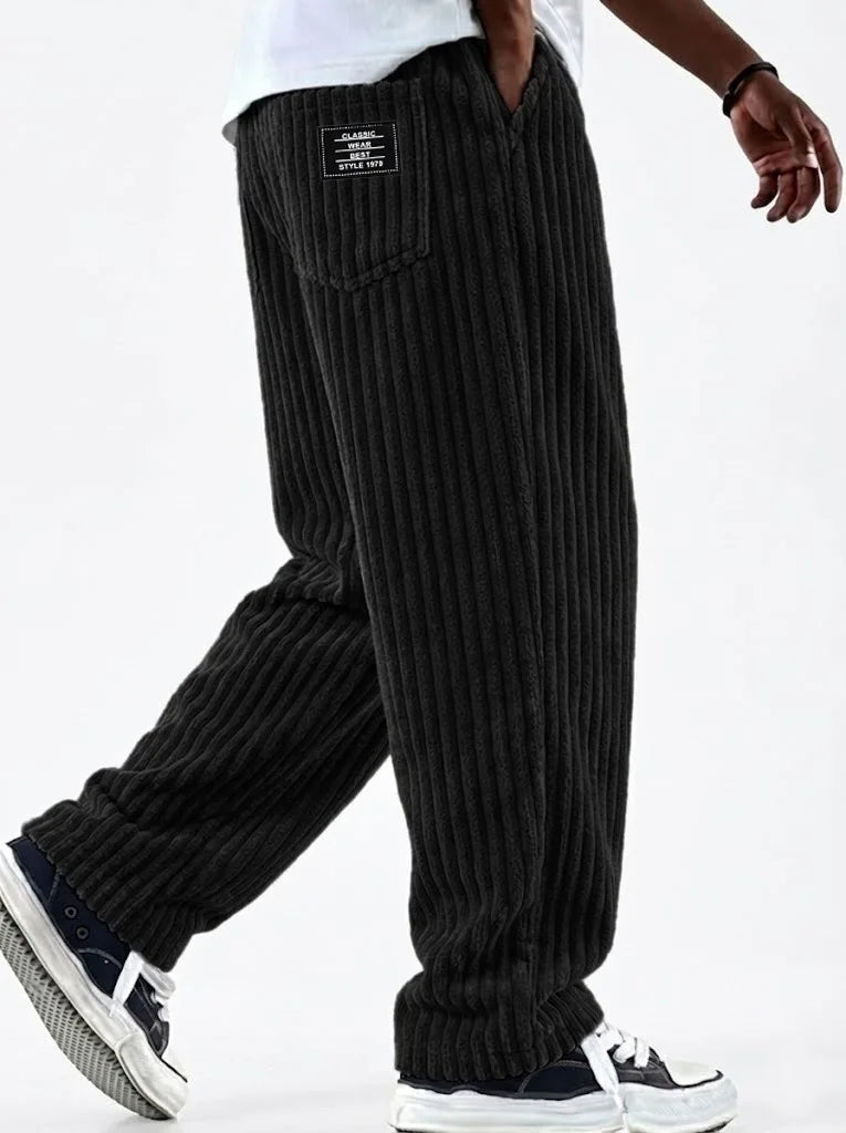 Retro Vertical Striped Corduroy Pants