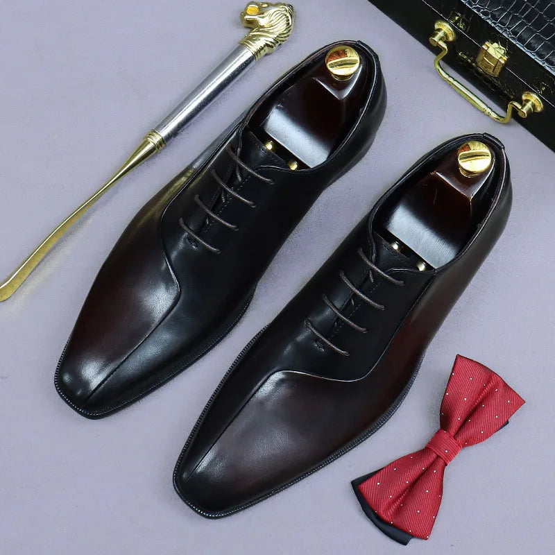 Half Mixed Color Leather Oxfords Shoes
