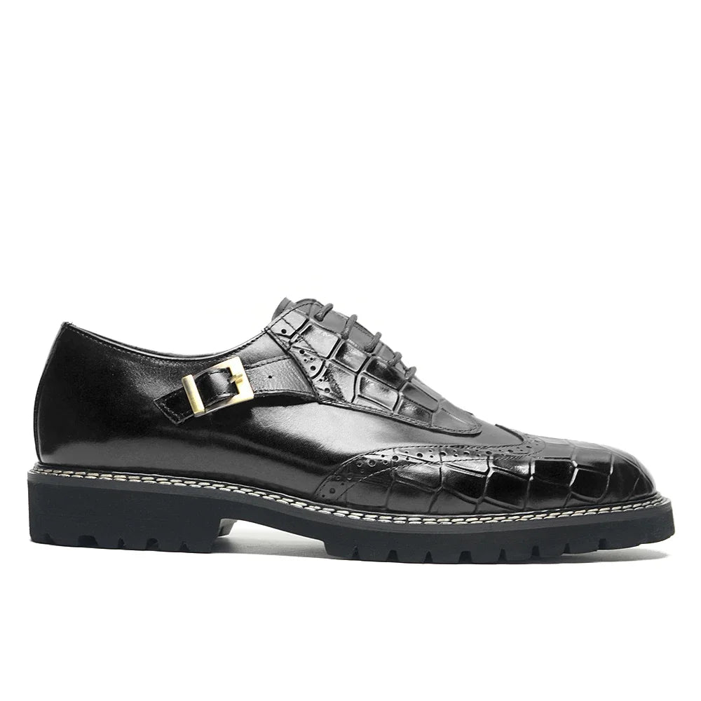 Leather Crocodile Print Wingtip Brogue Shoes