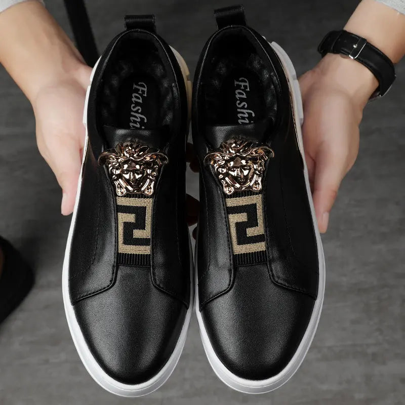 Metal Appliques Leather Slip-On Sneakers