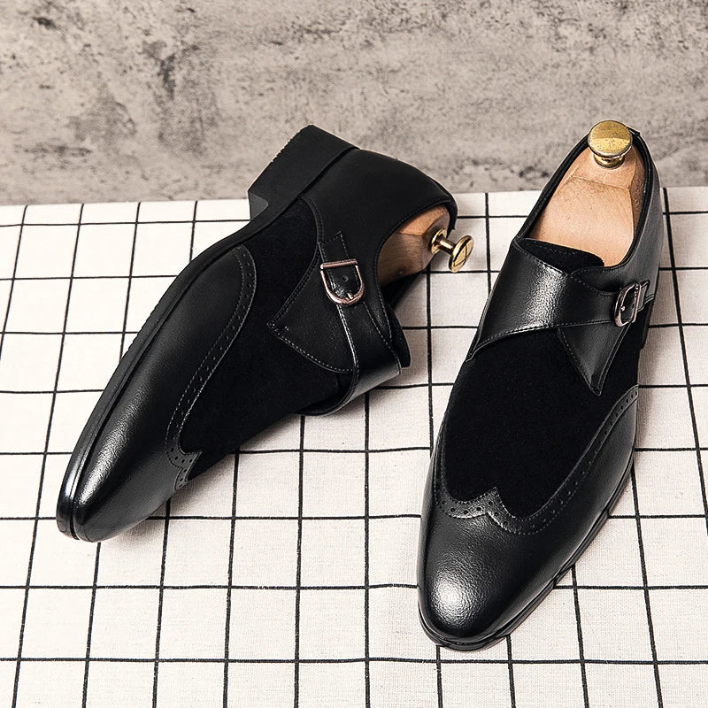 Plaid Suede Wingtip Monk Shoes