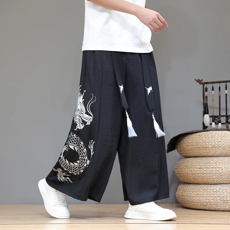 Dragon Printing Loose Wide Leg Pants