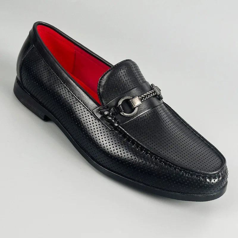 Perforated Leather with Metal Accent Loafers